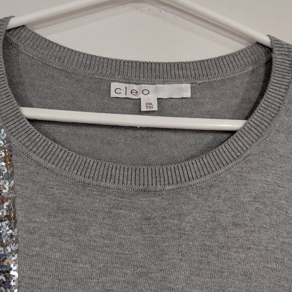 Cleo Holiday Crew Neck Sweater with Sequined Bow Grey Silver Size XXL - Picture 3 of 4